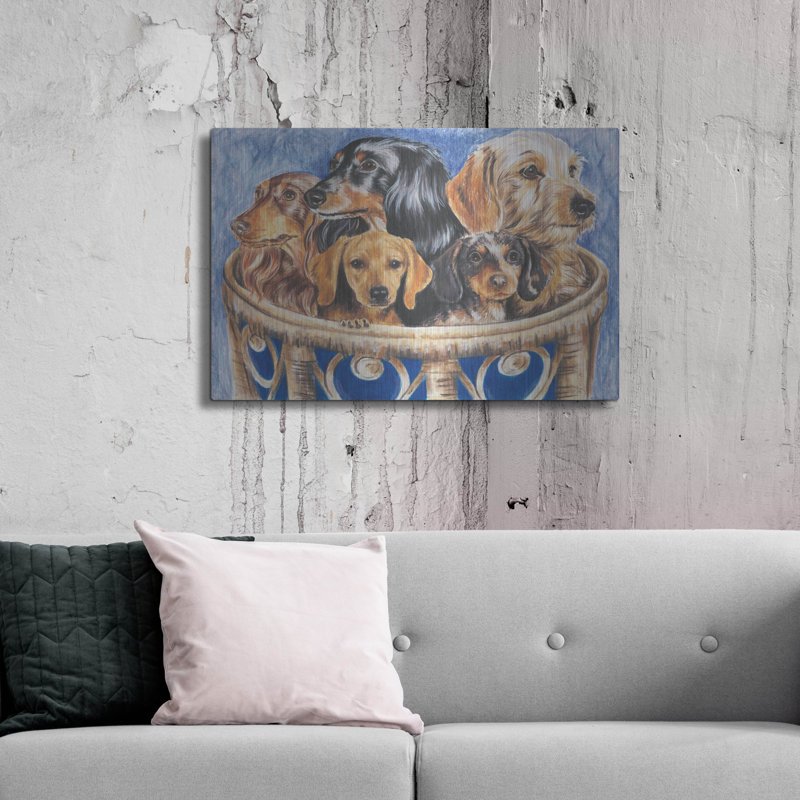 «Dachsund In A Basket» par Barbara Keith, H 24 po x l 36 po