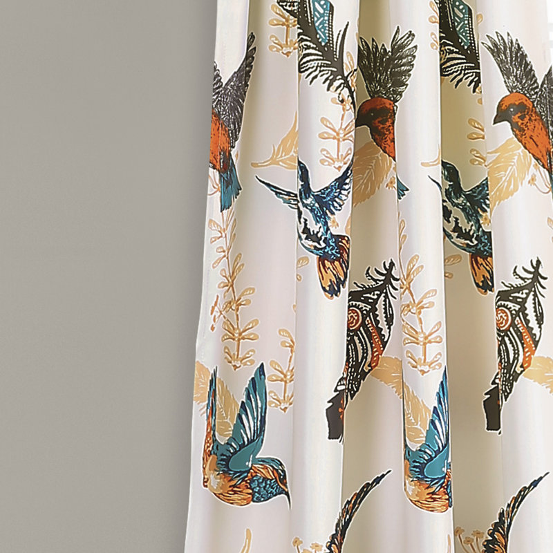 Bird Breeze Room Darkening Curtain Pair, White/Blue/Orange