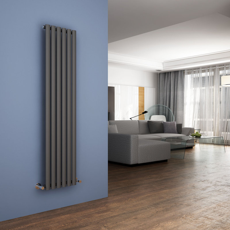 Tyra Vertical Oval Panel Radiators, 160cm H x 36cm W x 5.8cm D, Anthracite