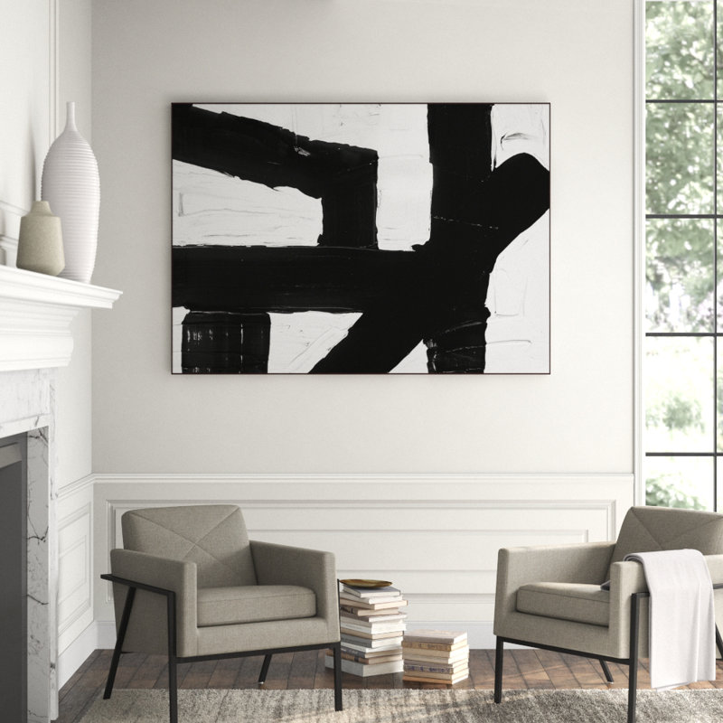 Untitled Black and White 1' Framed Graphic Art Print on Canvas