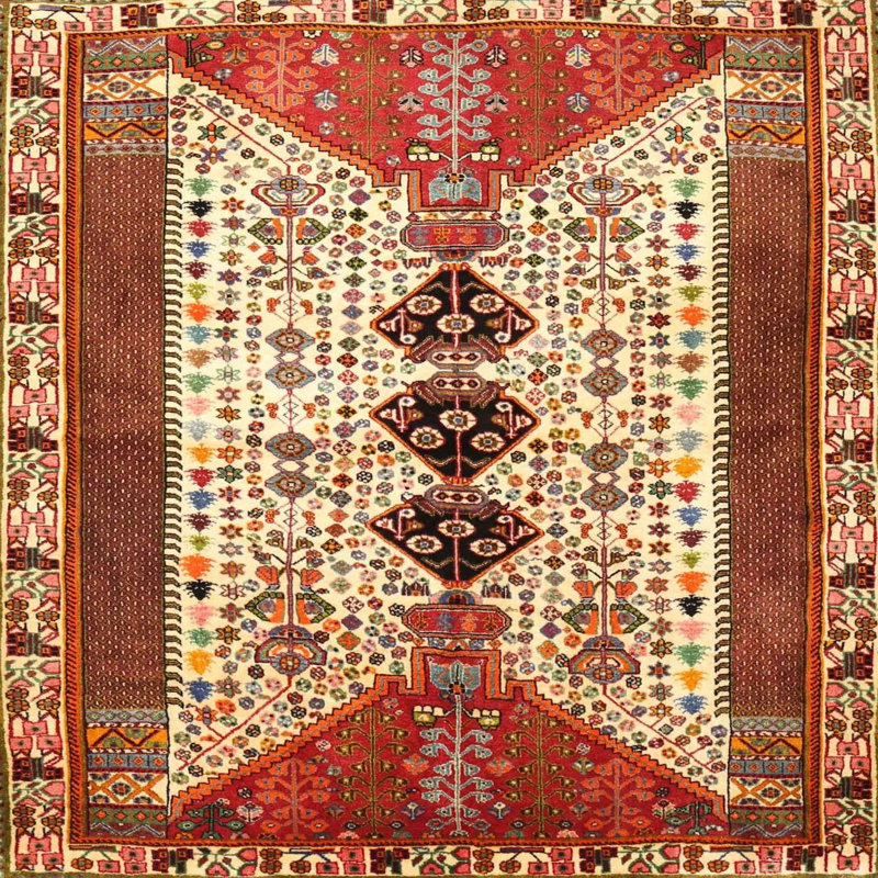 Tapis traditionnel rouge / jaune Hendy, Rond 4 pi