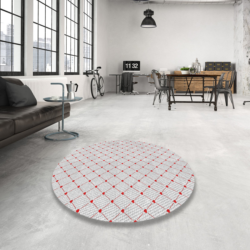 Tapis gris/rouge à motifs Billerica, Rond 8 pi