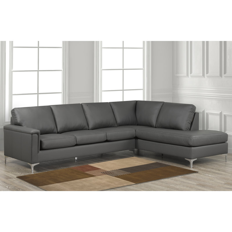 Upholstered L-Shaped Sectional Right Hand Facing, Charcoal Leather Match