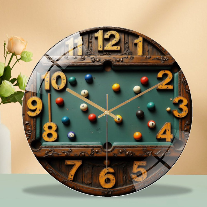 Horloge murale de table de billard unique de style rétro - horloge murale moderne en verre 12 po