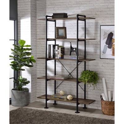 Rustic Oak & Black Finish Bookshelf