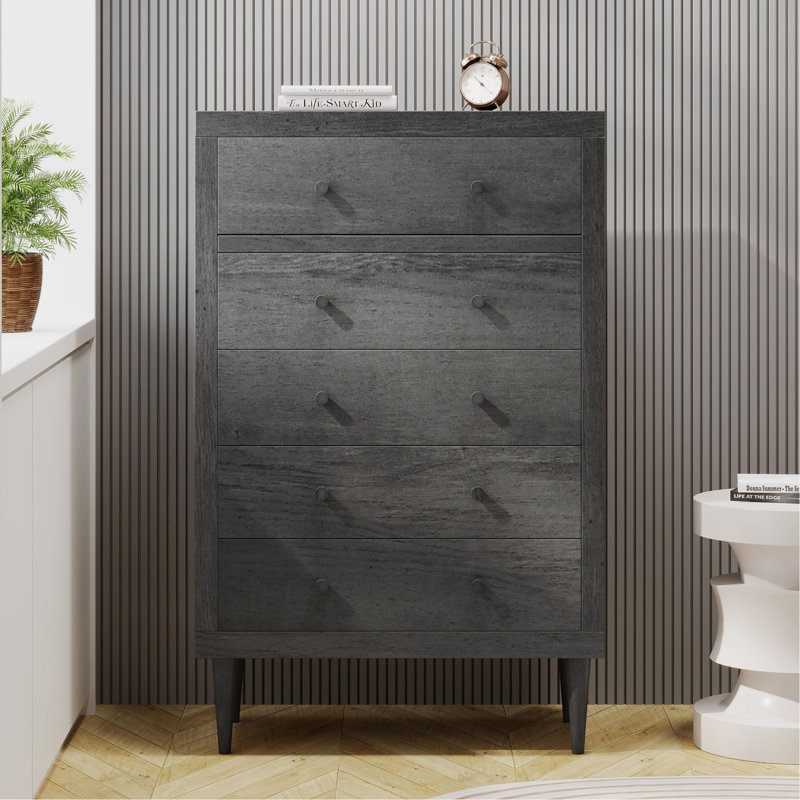 Commode à 5 tiroirs Gigliola, Gris, H 49 po x l 31 po x P 16 po