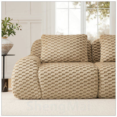 Modern Modular Sectional Sofa for Living Room, Flannelette Fabric, Highly Textured, Oversized 2-Seater with Deep Seat, Buckle Connection, Anti-slip Design