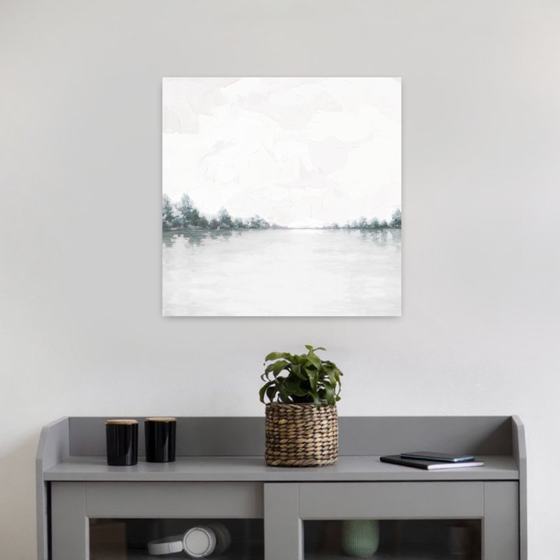 Calme, lac, paysage contemporain abstrait, art naturel, H 18 po x l 18 po