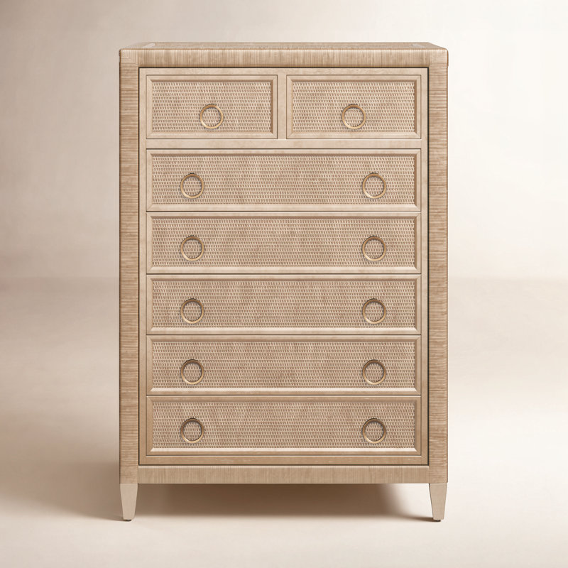Sabal Bay 7 Drawer Wicker Chest, Bisque, Satin Brass