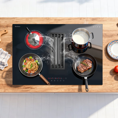 Plaque de cuisson électrique avec filtre d'extraction à courant descendant, plaque de cuisson électrique à 4 brûleurs, plaque chauffante de 30 pouces, puissance élevée de 6 000 W (profondeur de 7,87 pouces)