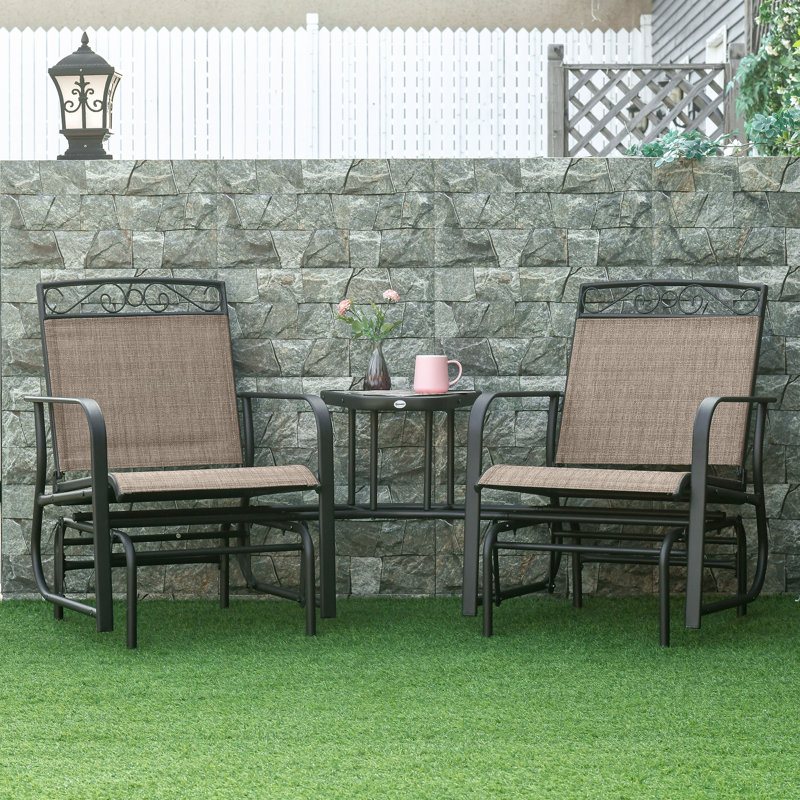 Fauteuils coulissants d'extérieur avec table basse, Brun
