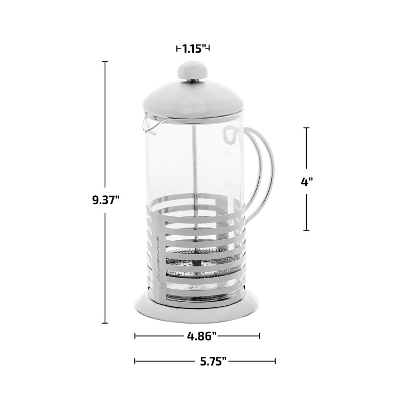 OVENTE French Press Coffee Maker 34 Ounce with Heat Resistant Borosilicate Glass, Stainless Steel Design and 4-Level Filter System, Portable Cold Brewer Pot for Travel, Camping or Gift, Silver FSH34S