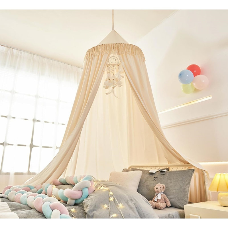 Bed Canopy With Tassels, For Girls Room Decoration (Ivory) 254 X 60Cm