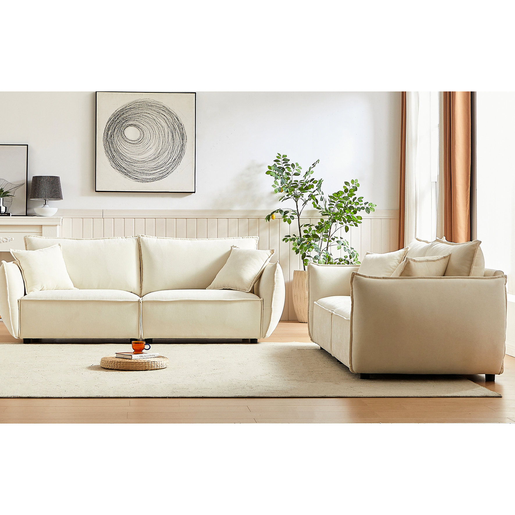 Hokku Designs Modern Living Room 3 + , Chenille Fabric, Strong Wooden ...