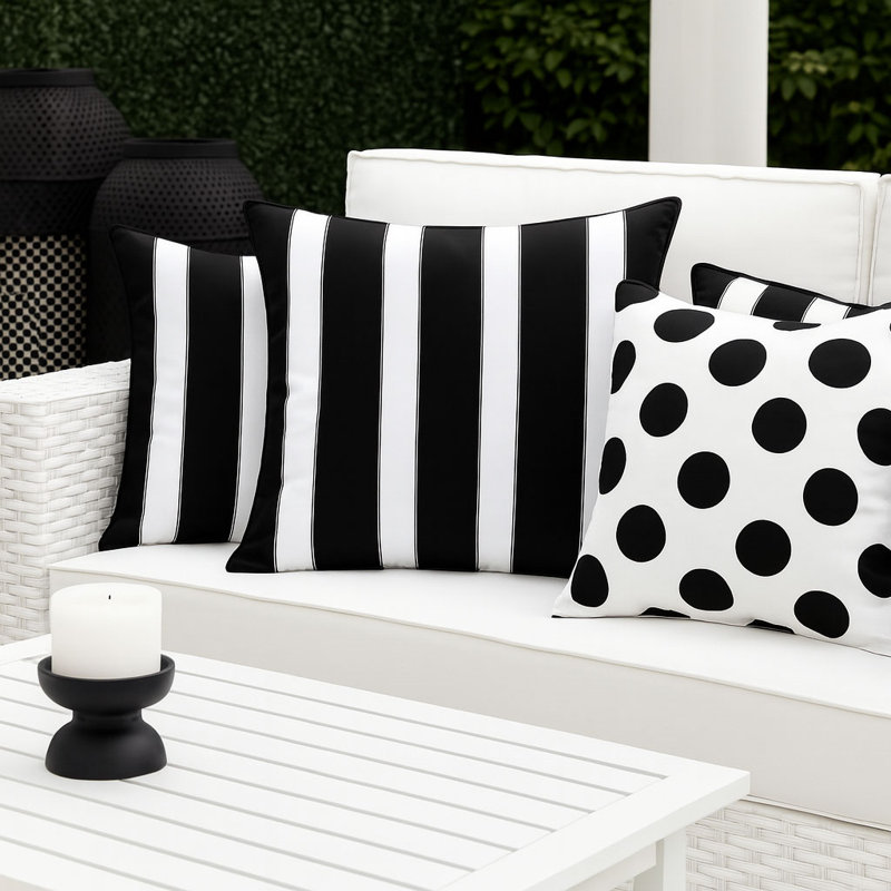 Ensemble de housses de coussin décoratives à double rayure pour l'extérieur, Noir