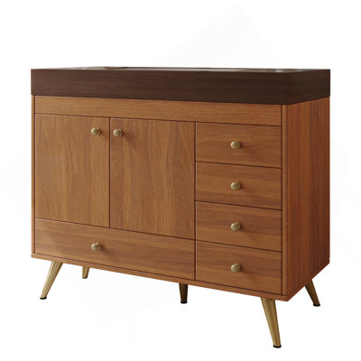 Meuble-lavabo autoportant 36 po avec comptoir en faux marbre, lavabo en céramique, 5 tiroirs et pieds en acier inoxydable