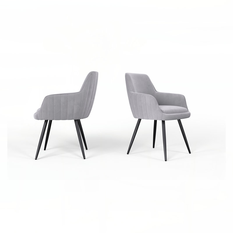 Chaise d'appoint rembourrée gris Mid-Century moderne avec dossier capitonné, ensemble de 2, Gris