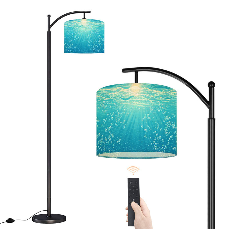 Lampe sur pied à arc avec abat-jour réglable Lampe sur pied à vagues bleues sous-marines à 3 températures de couleur à intensité variable avec interrupteur au pied pour chambre à coucher