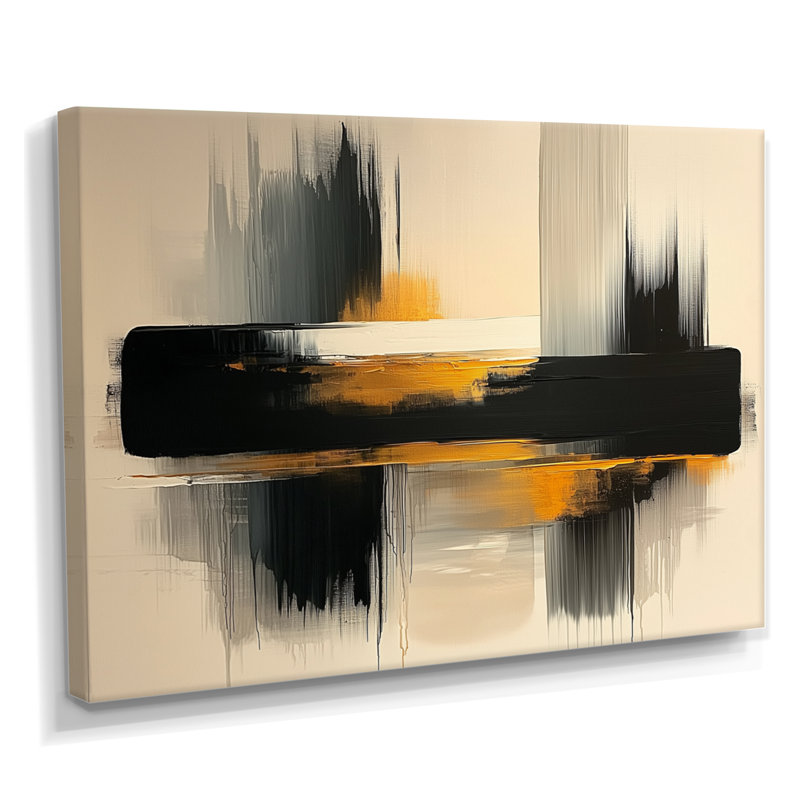 Noir et jaune, rêverie sans limites - art mural minimalisme, H 16 po x l 32 po, Toile tendue, Ne s’applique pas