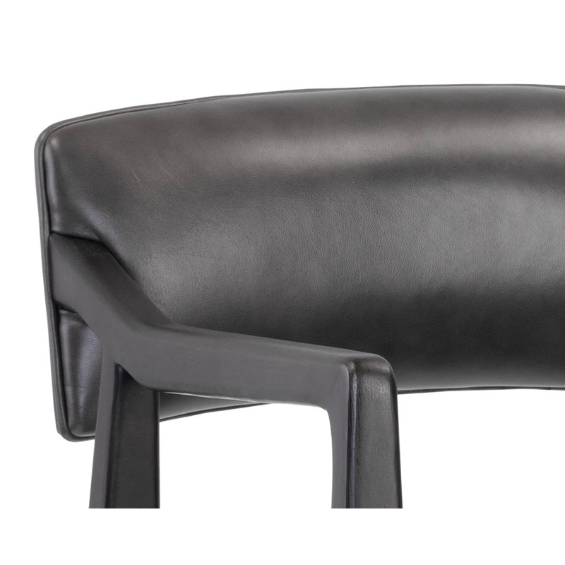 Upholstered Bar Stool, Charcoal Leather, Counter Stool (26.50" Seat Height)