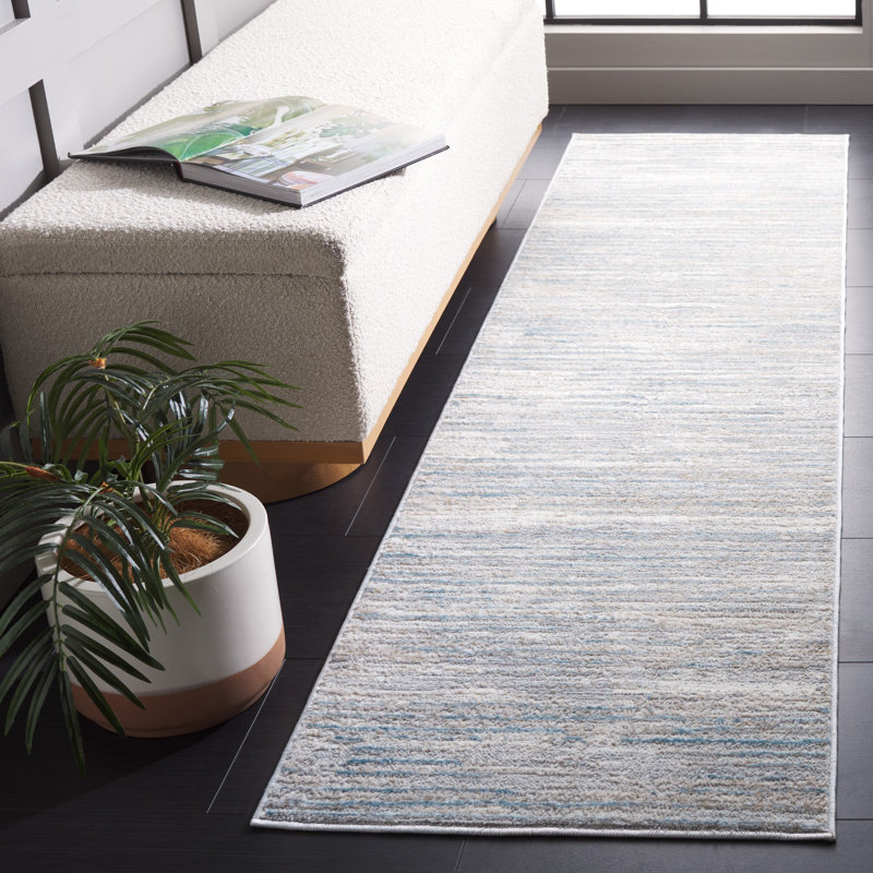 Minkley Striped Gray/Blue/Ivory Area Rug, Runner 2'2" x 8'