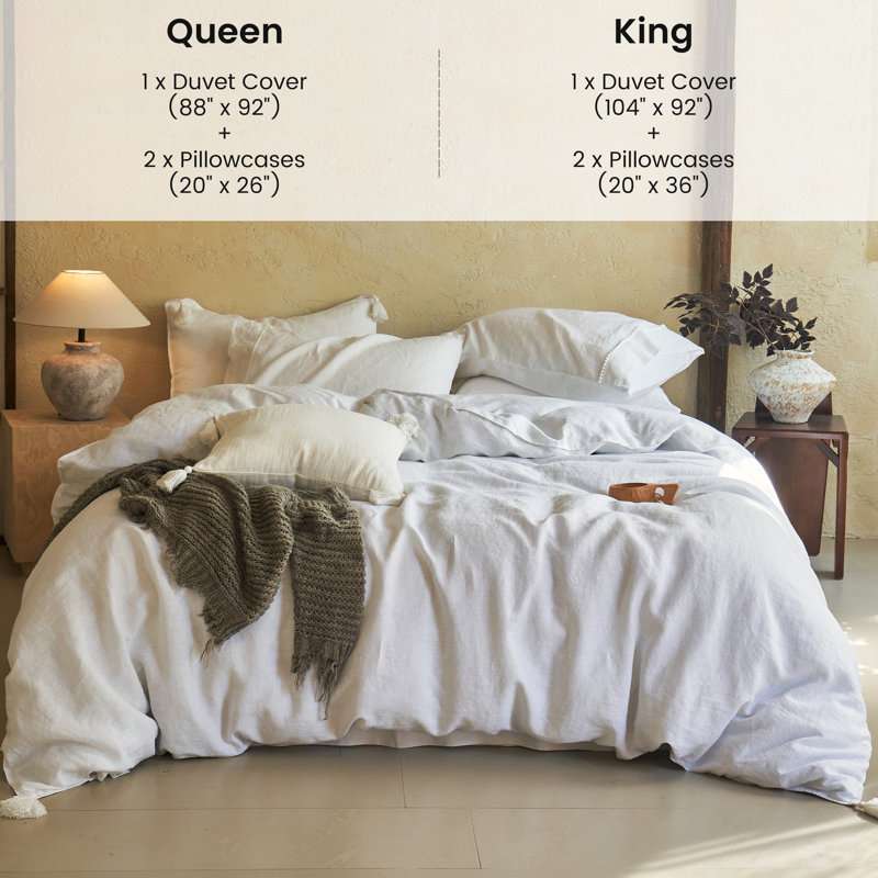 Ensemble de housse de couette 100% lin, Blanc, Grand lit