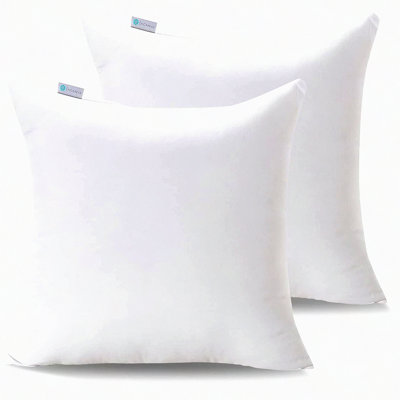 Premium Microfiber Square Pillow Inserts - Set of 2 White Sham Stuffers for Sofa, Bed, Couch & Chair - Decorative Euro Form Pack - Fluffy Cushion Fill