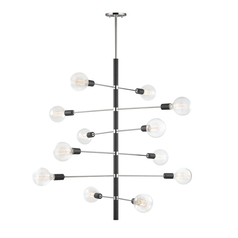 12 - Light Sputnik Modern Linear Chandelier, Polished Nickel