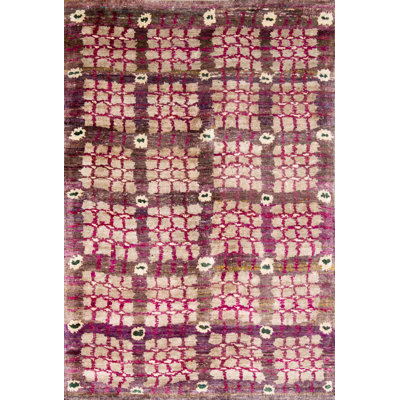 Rumi Geometric Hand-Knotted Silk Beige/Berry Area Rug