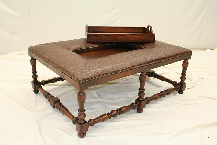 Leather Ottoman, Hair Hide Brindle Light Exotic, Brushy Bayou, Old Gold E