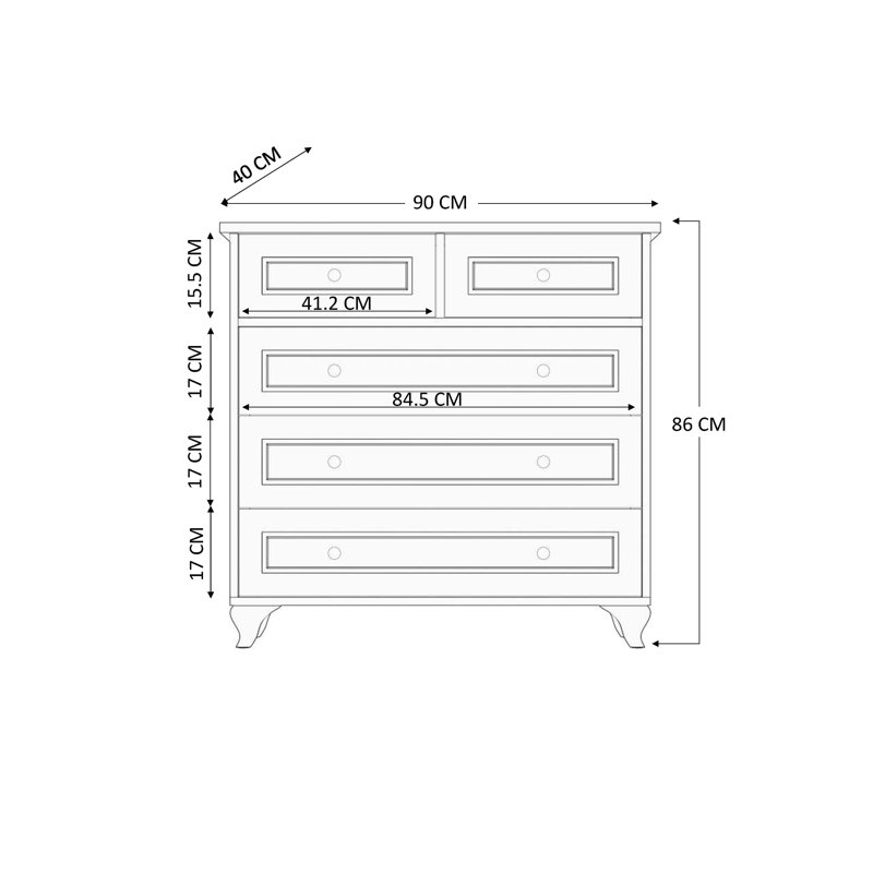Vanhook 90cm W 5 - Drawer Chest of Drawers