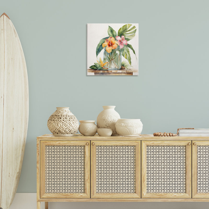 Art mural sur toile "Tropical Floral Vase" par Kim Allen, H 24 po x l 24 po