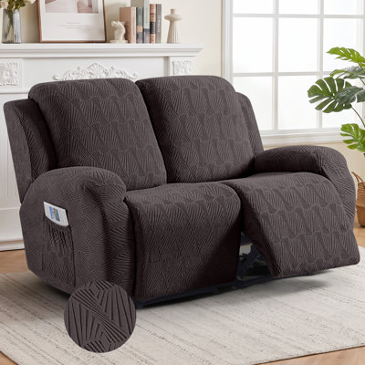 Tiba 6-Piece Soft Jacquard Recliner Loveseat Slipcover, 2-Seater Stretch Couch Cover, Machine Washable Furniture Protector with Elastic Bottom