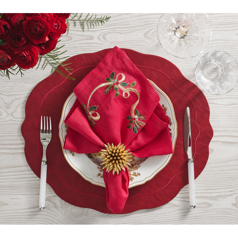 Xmas Ribbon Napkin, Red/Green/Gold