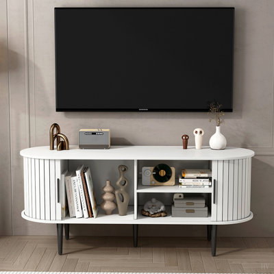 TV Stand, 47" Modern TV Console Table with Storage Compartment and Sliding Door, Gaming Entertainment Center with Cabinet for Living Room, Bedroom, Office