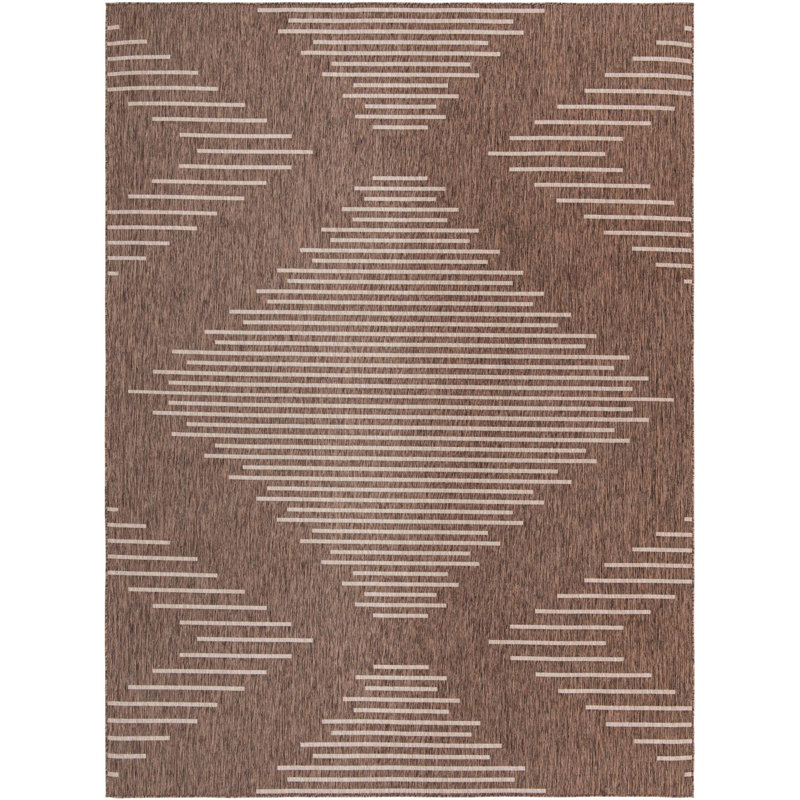 Tapis en polypropylène tissé à la machine en brun / ivoire Wallington, Rectangle 9 pi 10 po x 13 pi