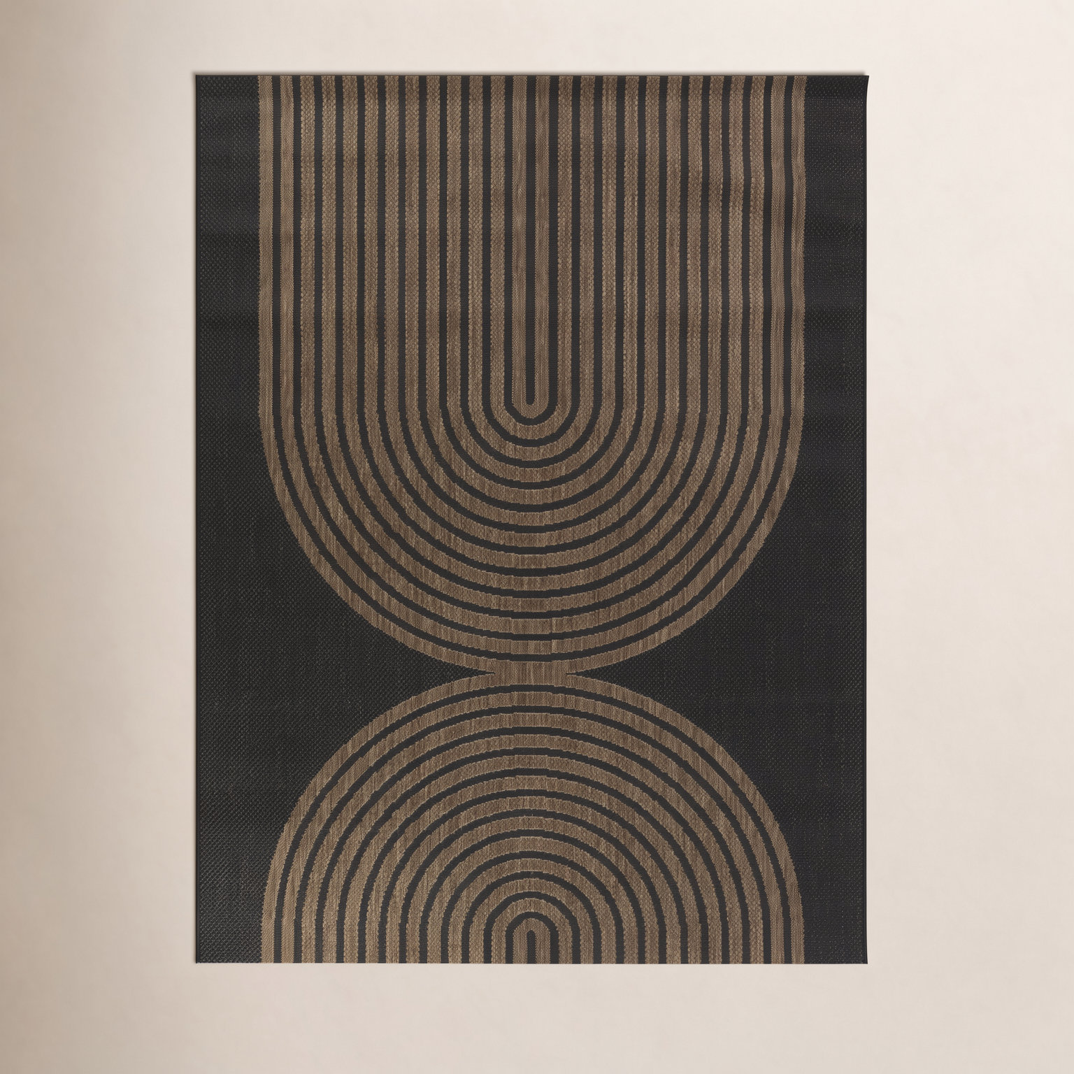 Sophia Black Brown Flatweave Geometric Rug, Rectangle 5'3" x 7'