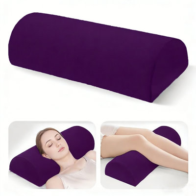 Coussin pour les genoux pour le sommeil du dos, coussin de traversin en mousse à mémoire de forme demi-lune pour les jambes, coussin sous le genou pour soulager les douleurs au dos et aux hanches, confort pour la cheville et les pieds, housse lavable à la machine, mauve foncé