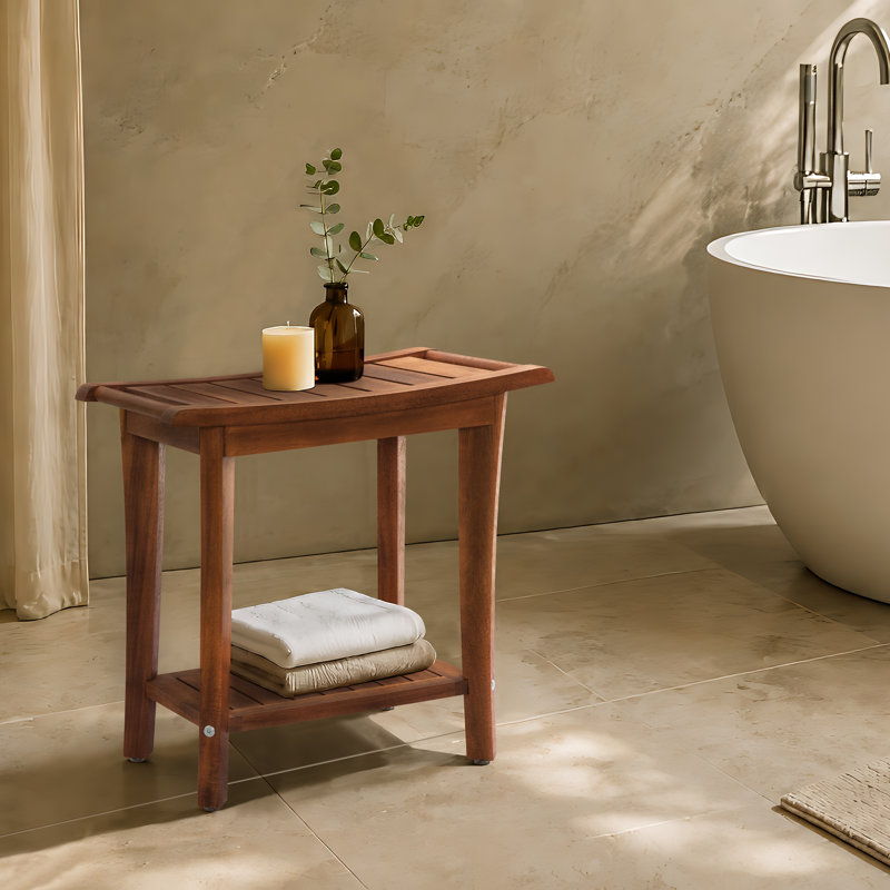 19"W Solid Wood Shower Bench, Natural Wood