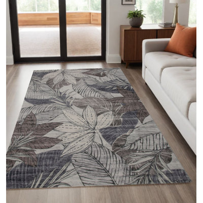Tapis floral gris et brun 5 pi x 8 pi