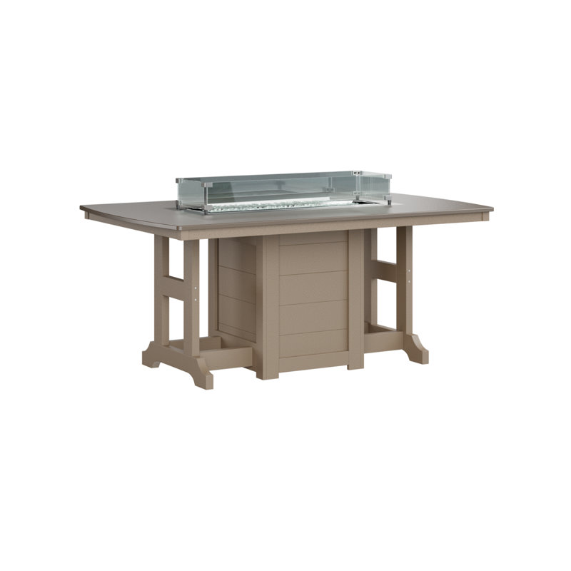 Garden Classic Fire Pit Dining Table, 31" H x 44" W x 72" D, Hammered Top Bronze with Weatherwood Base