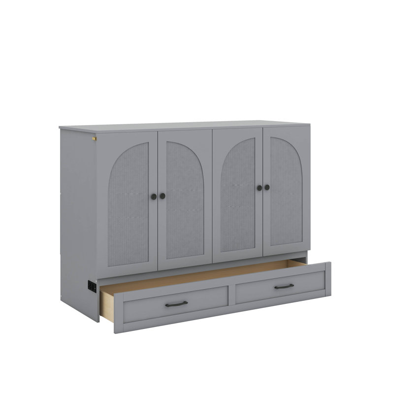 Grand lit escamotable avec tiroirs, gris