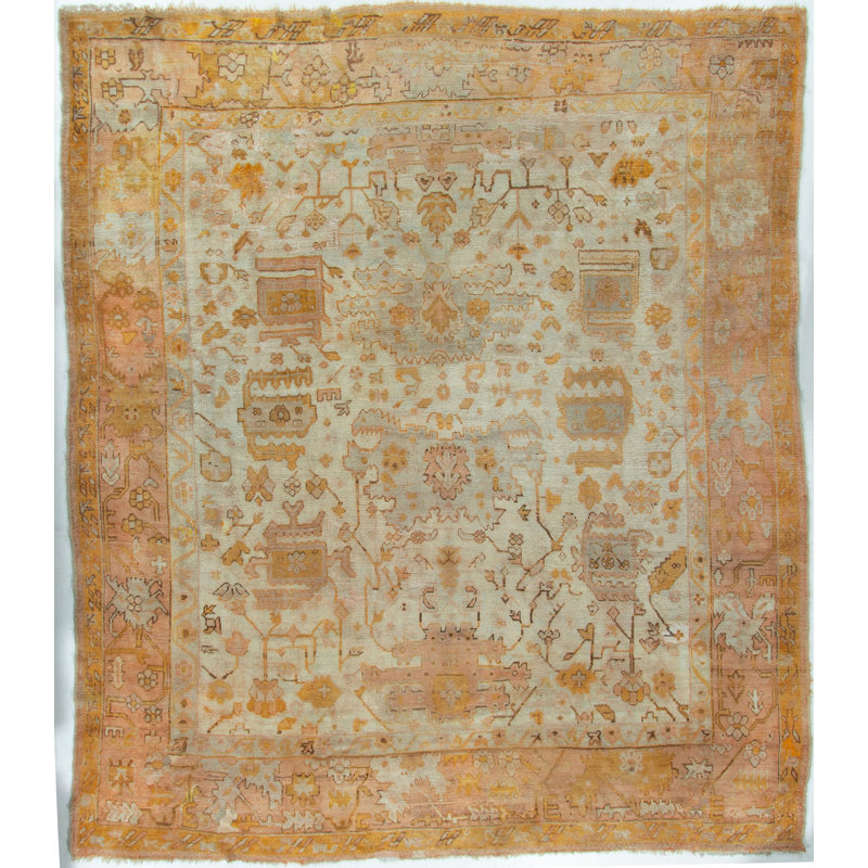 One-of-a-Kind 11'5" X 13'2" 1900s Wool Area Rug in Ivory