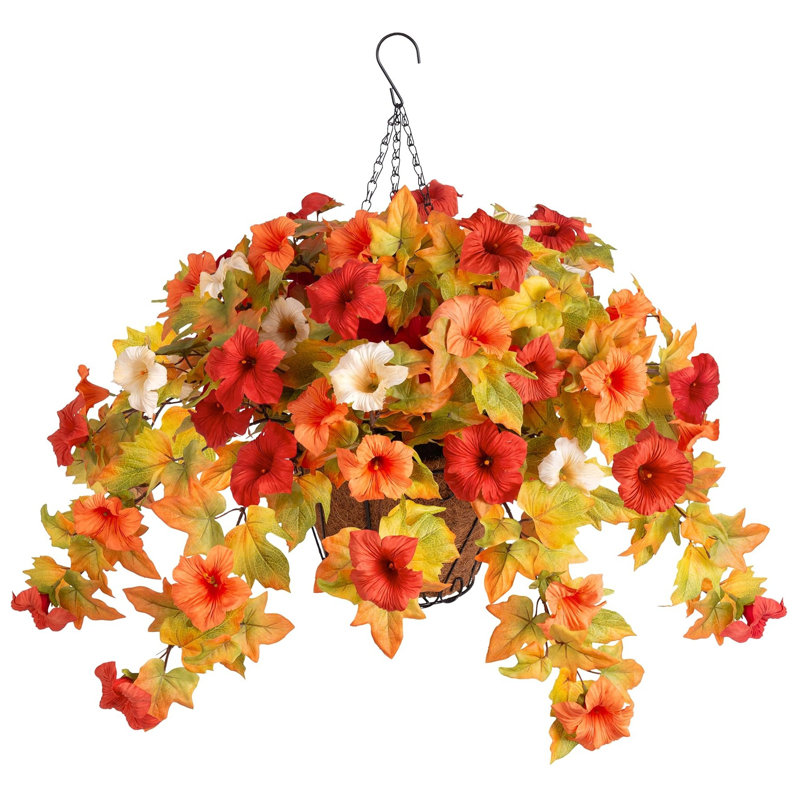 One Allium Way Artificial Fake Fall Flowers with Hanging Basket ...