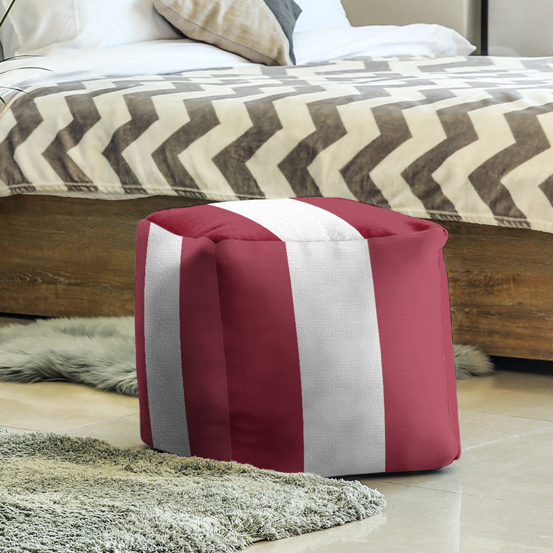 Upholstered Ottoman, Red/White/Red