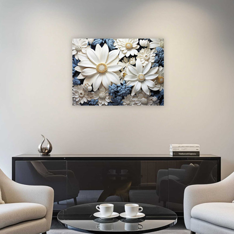 «Elegance In The White Daisy Meadow», art mural sur toile de qualité supérieure, 24 x 32 po