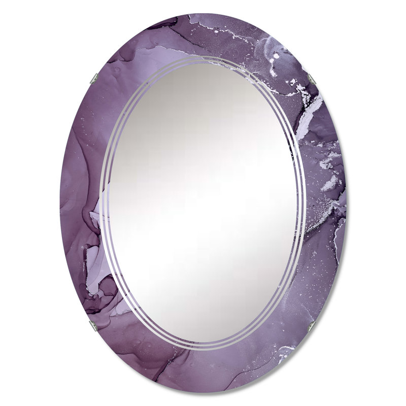 Miroir mural moderne mauve et gris à encre de marbre I, 36 po x 24 po