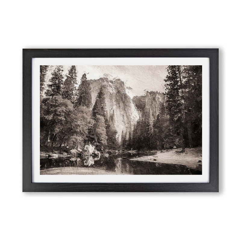 Cliffs Of Yosemite Valley California - Single Picture Frame Painting, Black, 45cm H x 63cm W x 2cm D