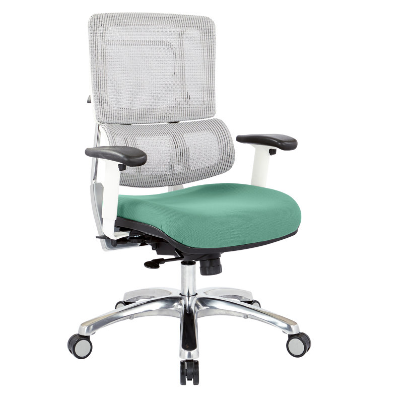 Chaise de travail ergonomique Pro-Line II, Aluminium poli, Jade / blanc