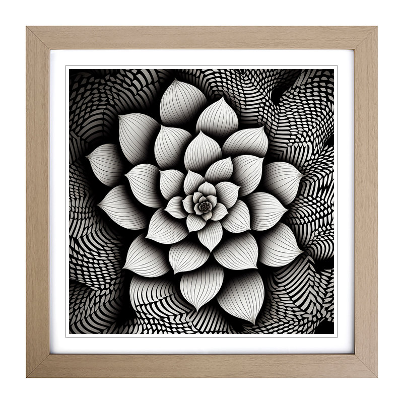 Magnolia Flower Op Art - Framed Print, Oak